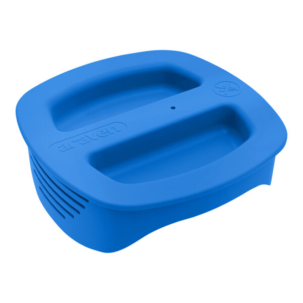 A blue polyethylene lid for an Araven pitcher.