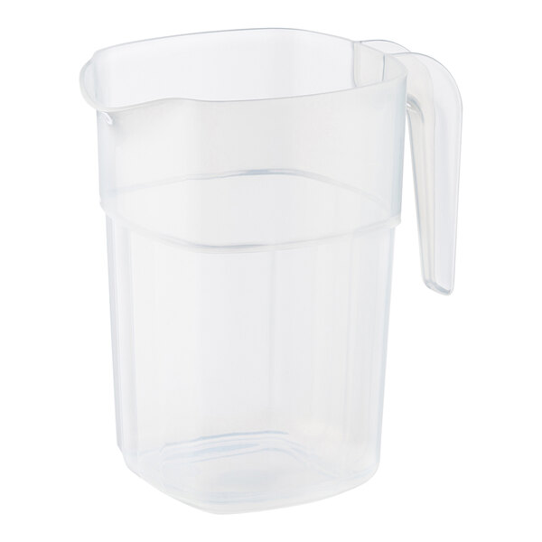 An Araven clear plastic pitcher with a handle.