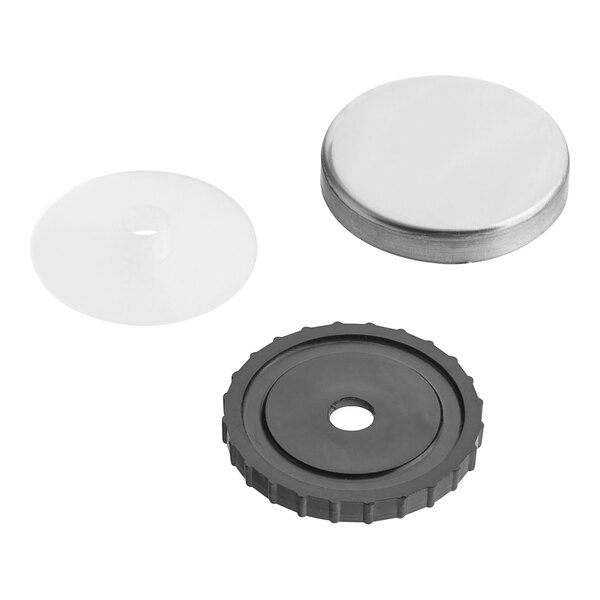 A white and black plastic screw cover kit for an Avantco air curtain merchandiser.