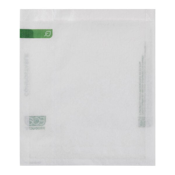 A white square Eco-Products sandwich bag with green text.