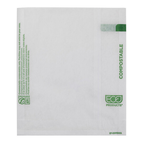 A white dry wax sandwich bag with green text.
