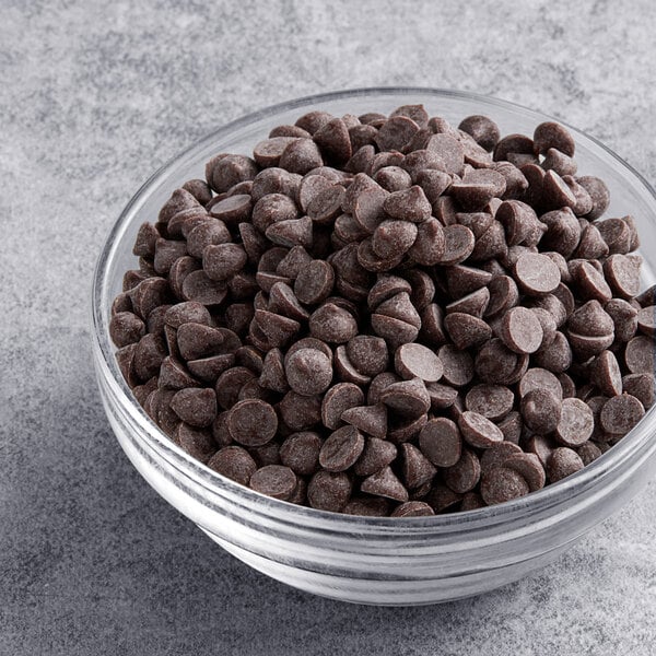 A bowl of Guittard semi-sweet chocolate chips.