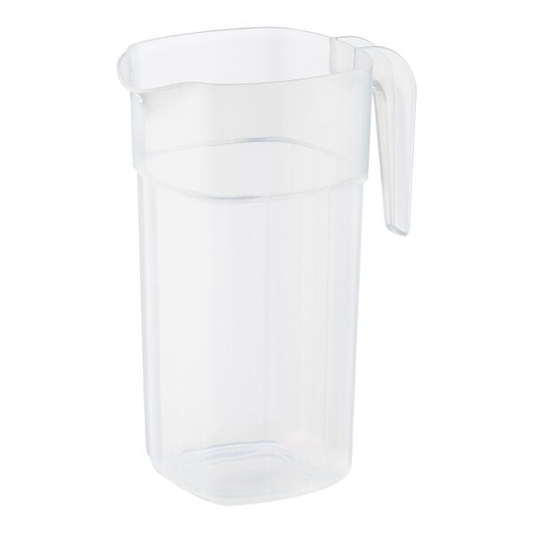 An Araven clear plastic pitcher with a handle.