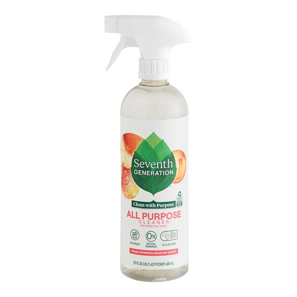 A white Seventh Generation spray bottle of all-purpose cleaner with a white label.