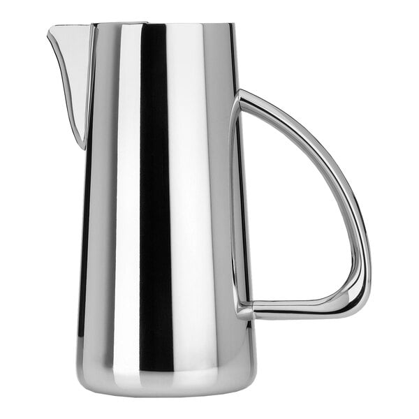 A silver stainless steel WNK by Steelite International water pitcher with a handle.