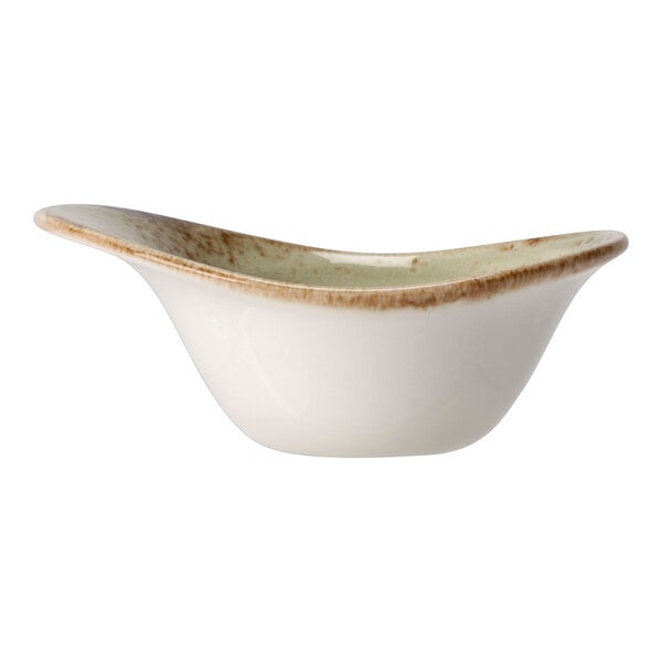 A close-up of a white and brown Steelite Performance Craft bowl.