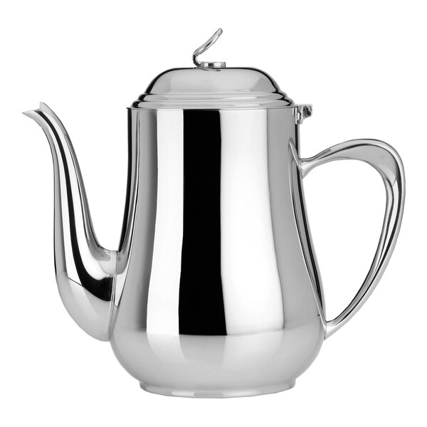 A silver WNK by Steelite International stainless steel coffee pot with a handle and lid.