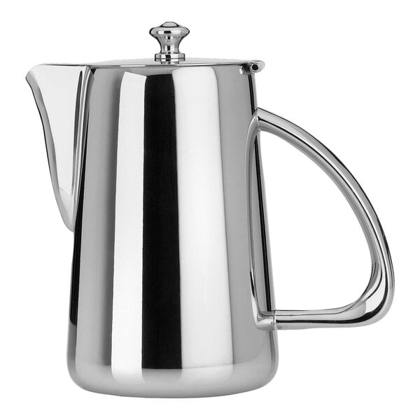 A silver stainless steel WNK by Steelite International Kamina coffee pot with a handle.