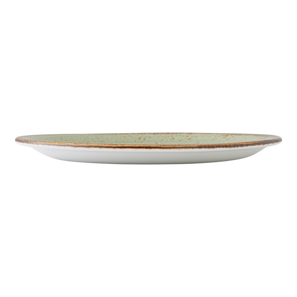 An 8-inch green coupe plate with a rustic edge, part of the Steelite Performance Craft collection.