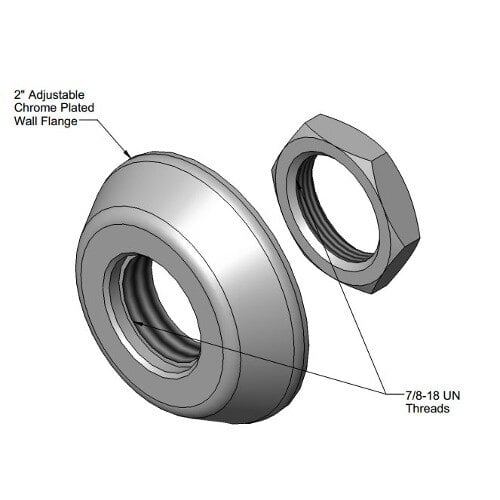 An adjustable wall flange repair kit with a nut and bolt.