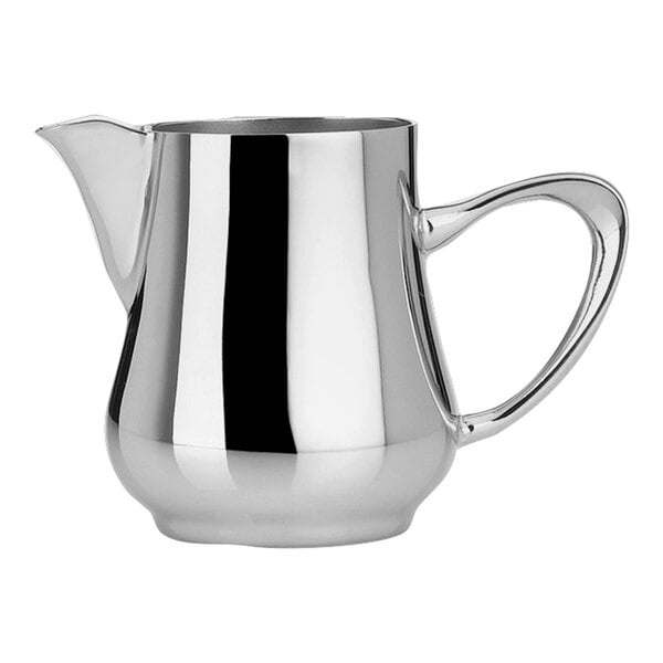 A silver stainless steel WNK Milk Jug with a handle.
