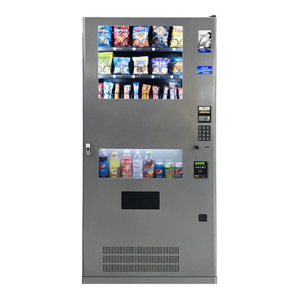 A VEND MACH QUICK BREAK COMBO QB4000 vending machine with drinks and snacks.