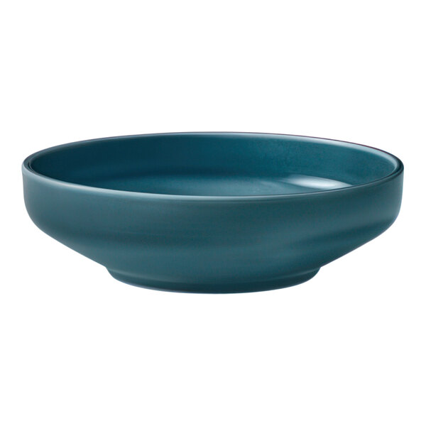 A Schonwald Petrol Blue coupe bowl with a white background.