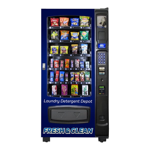 A Seaga laundry vending machine with a graphic of fresh clean laundry.