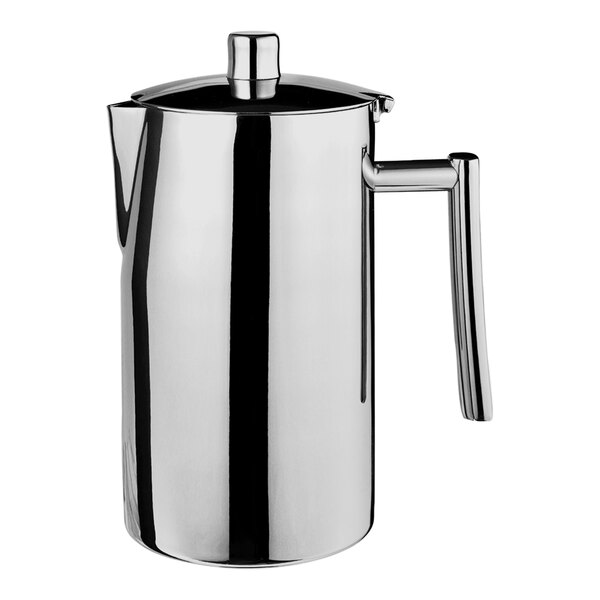 A silver stainless steel WNK Diva coffee pot with a handle.