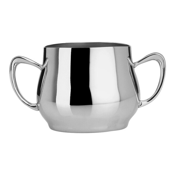 A WNK stainless steel sugar bowl with handles.