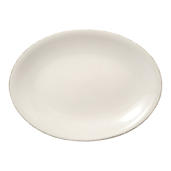 A white oval Libbey porcelain platter with a small rim.