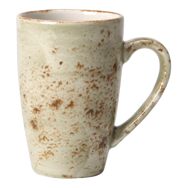 A green and brown Steelite Performance Craft Quench mug with a speckled design.