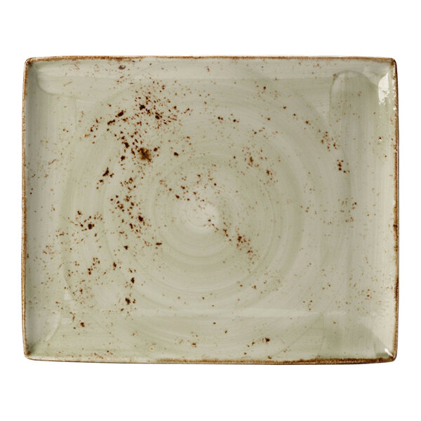 A white rectangular tray with brown speckles.