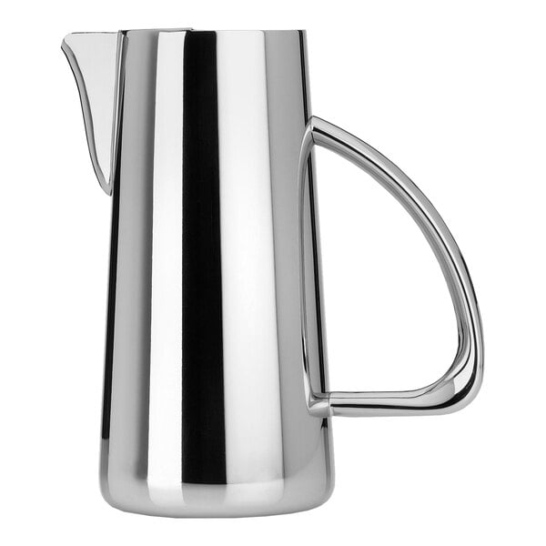 A silver stainless steel WNK by Steelite International Kamina water pitcher with a handle.