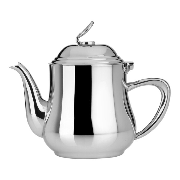 A WNK by Steelite International stainless steel tea pot with a lid.