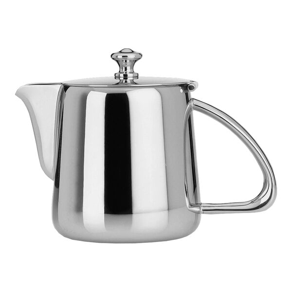 A WNK by Steelite International Kamina stainless steel tea pot with a handle.