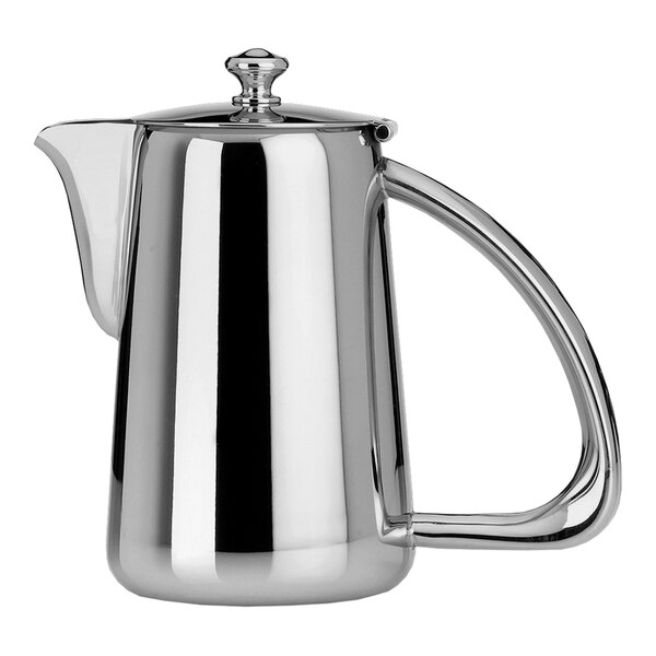 A silver stainless steel WNK coffee pot with a handle.