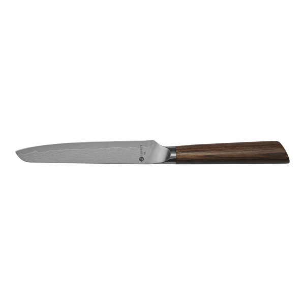 A Reserve by Libbey stainless steel steak knife with a wooden handle.