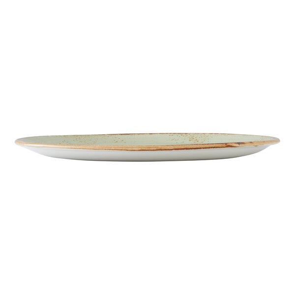 An 11-inch green coupe plate with a rustic edge, part of the Steelite Performance Craft collection.