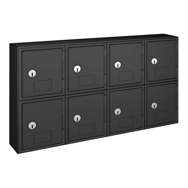 United Visual Products 24" x 4" x 12 1/2" Black ABS Plastic Quadruple 2-Tier Cell Phone Locker with Keyed Lock UVQ1048