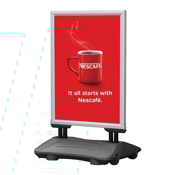 United Visual Products 22" x 28" Silver Double-Sided Aluminum Sign with Snap Frame and Plastic Base UVPWB2228-SILVER