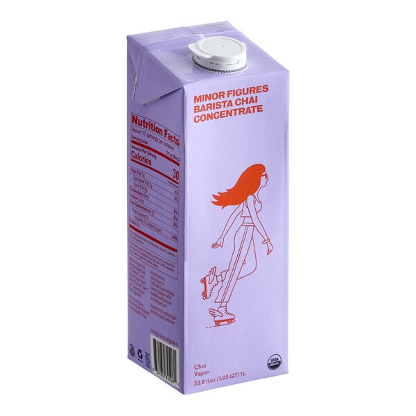 A 33.8 fl. oz. carton of Minor Figures Barista Organic Chai 4:1 Concentrate.