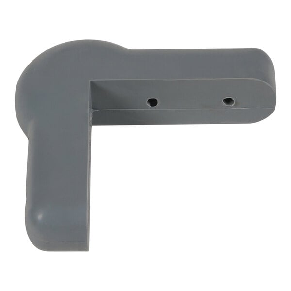 A gray rubber corner bumper with a hole in it.