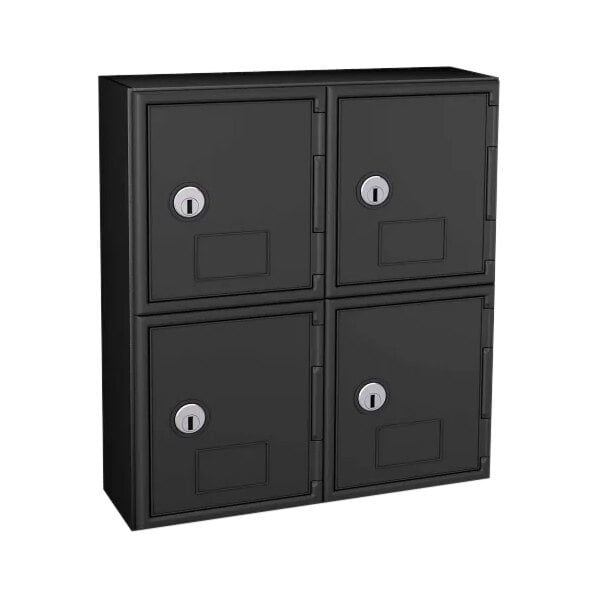 United Visual Products 12" x 4" x 12 1/2" Black ABS Plastic Double 2-Tier Cell Phone Locker with Keyed Lock UVQ1046