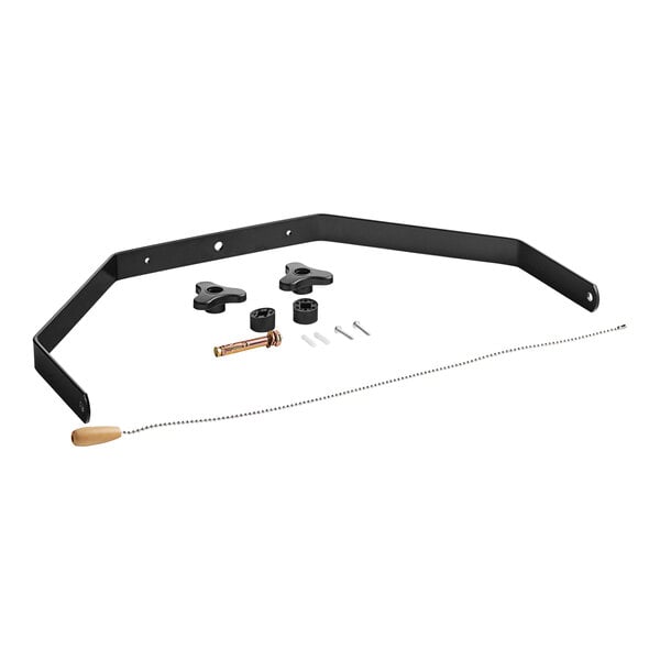 A black metal Boltic bracket with screws and rubber rings on a white background.
