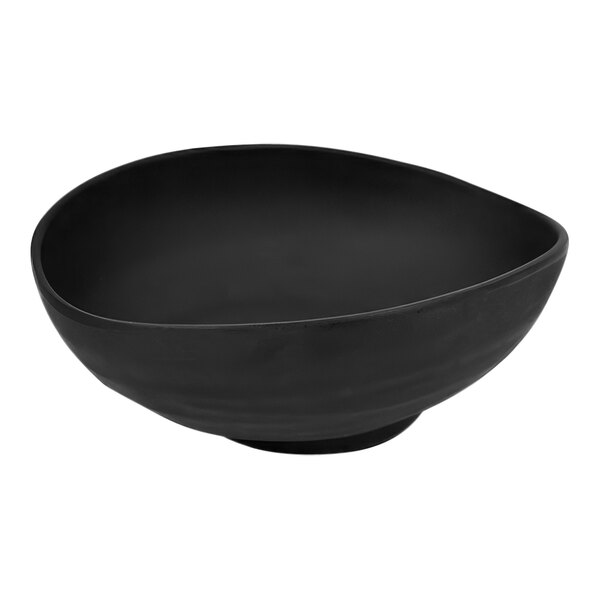 A black Dalebrook melamine bowl with a curved edge.
