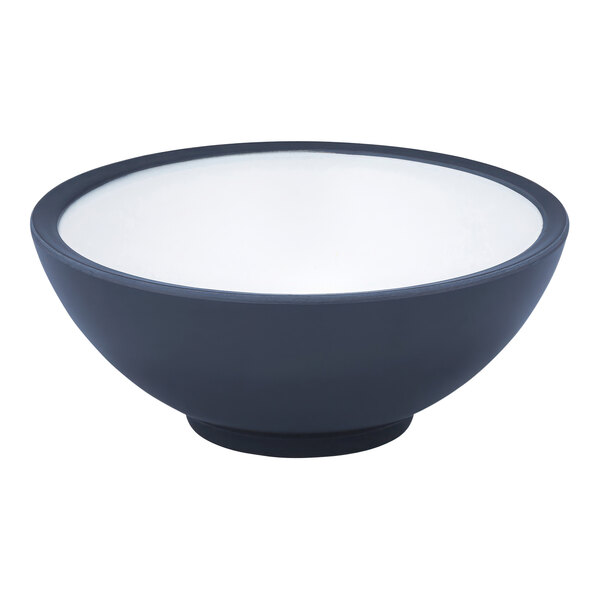 A Dalebrook white melamine bowl with a white rim.