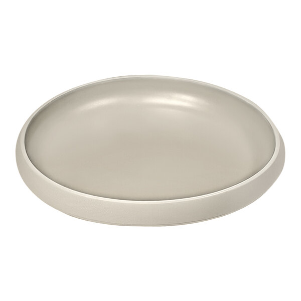 A Dalebrook Trafalgar white melamine plate with a raised rim.