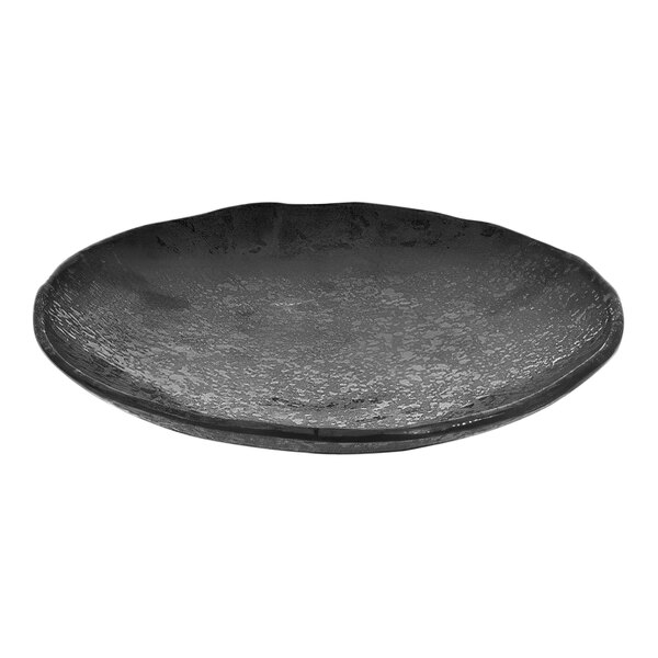 A Dalebrook by BauscherHepp Noir Crackle melamine plate with a rim.
