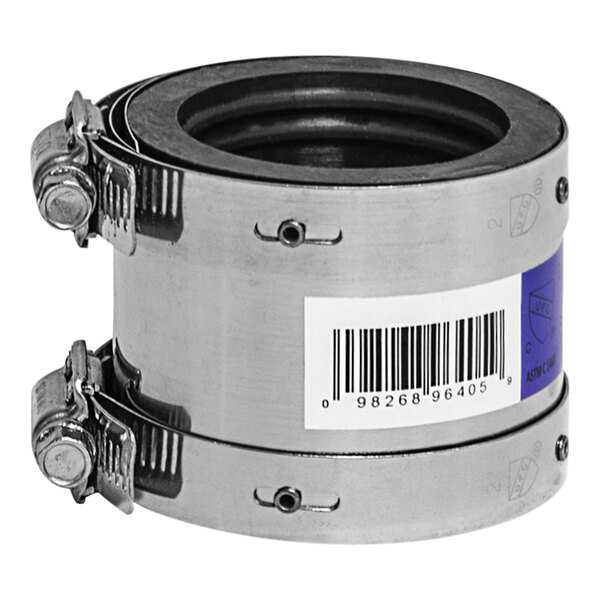 A pair of BLUCHER stainless steel transition couplings with rubber gaskets.