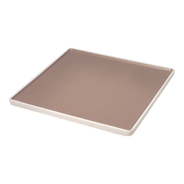 A Dalebrook beige square melamine plate with a taupe border.