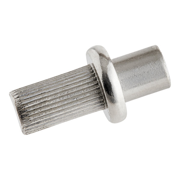 A close-up of a stainless steel Estella positioning pin with a metal thread.