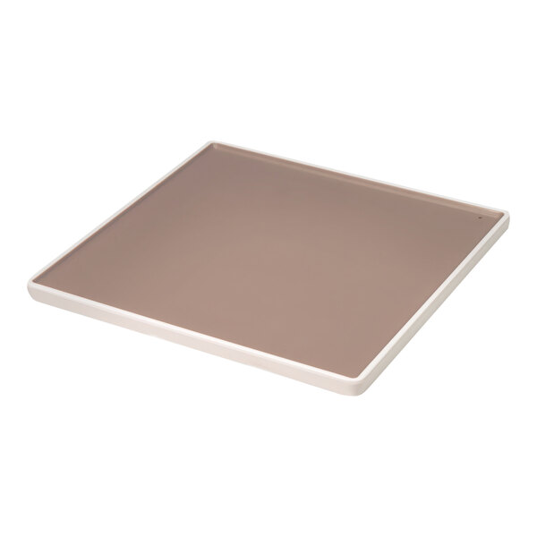 A Dalebrook Trafalgar square beige melamine plate with a white border.