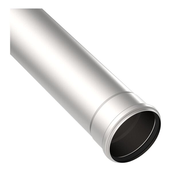 A close-up of a BLUCHER stainless steel pipe with a black end.