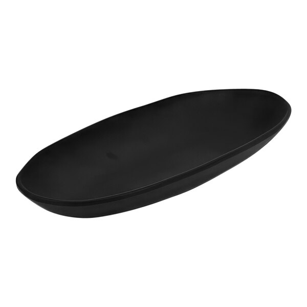 A black oval shaped Dalebrook melamine bowl.