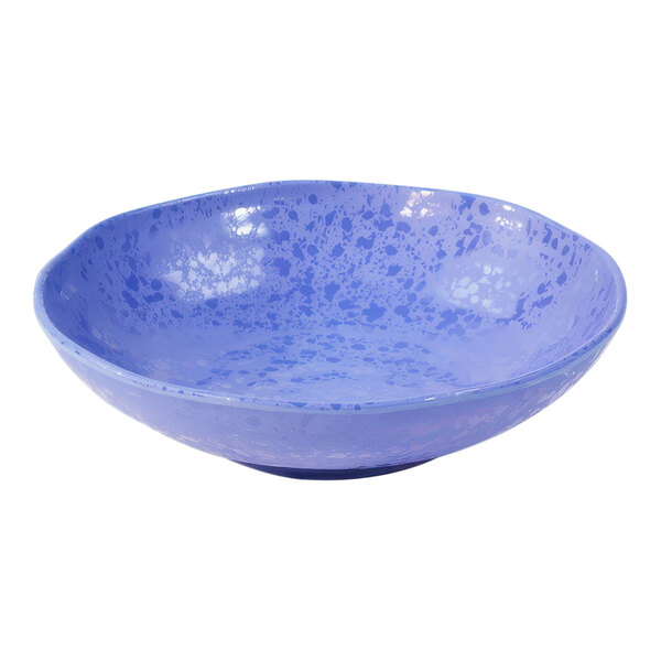 A blue bowl with speckled spots.