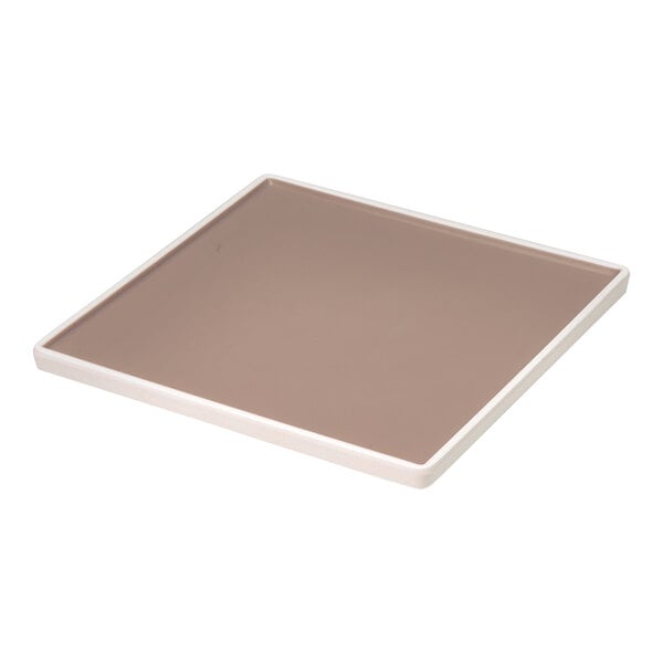 A Dalebrook by BauscherHepp Trafalgar beige square plate with a taupe border.