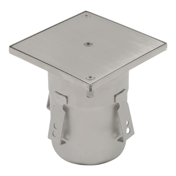A stainless steel BLUCHER square top heavy-duty floor cleanout.