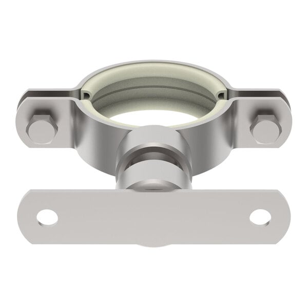 A close-up of a BLUCHER stainless steel circular pipe hanger with an EPDM gasket.