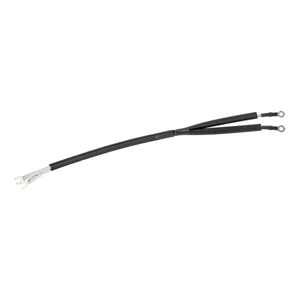 A black heating cable with metal ends.